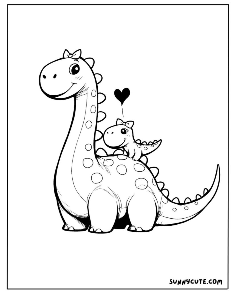 Dinosaur mom with baby coloring page