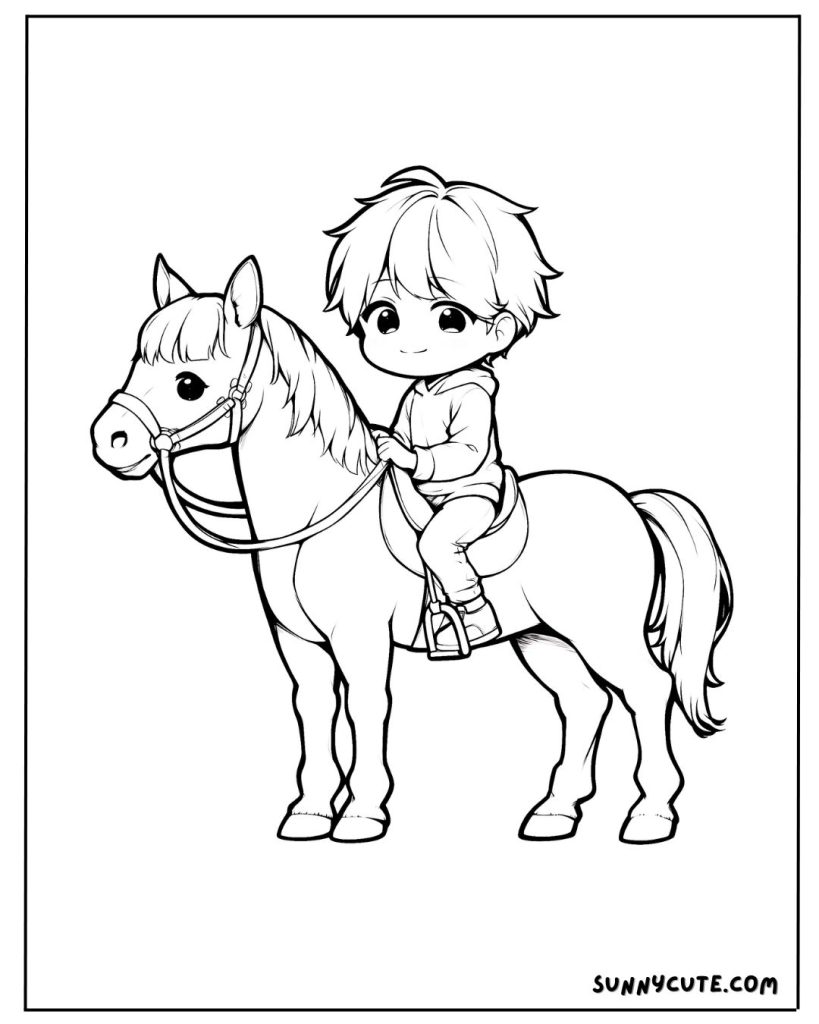 Boy riding horse coloring page
