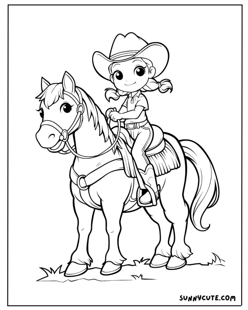 Girl riding horse coloring page
