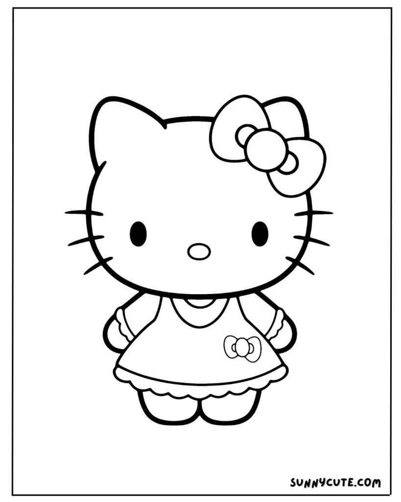 Cute hello kitty coloring page for kids
