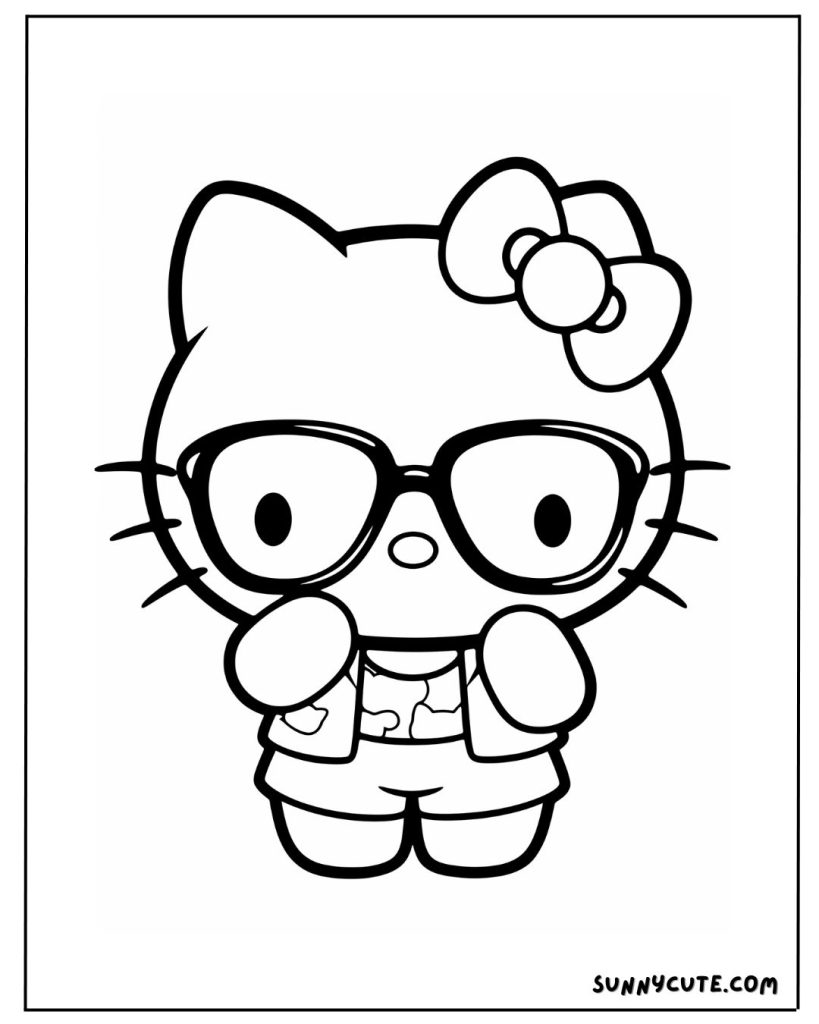 Hello kitty coloring page with glasses