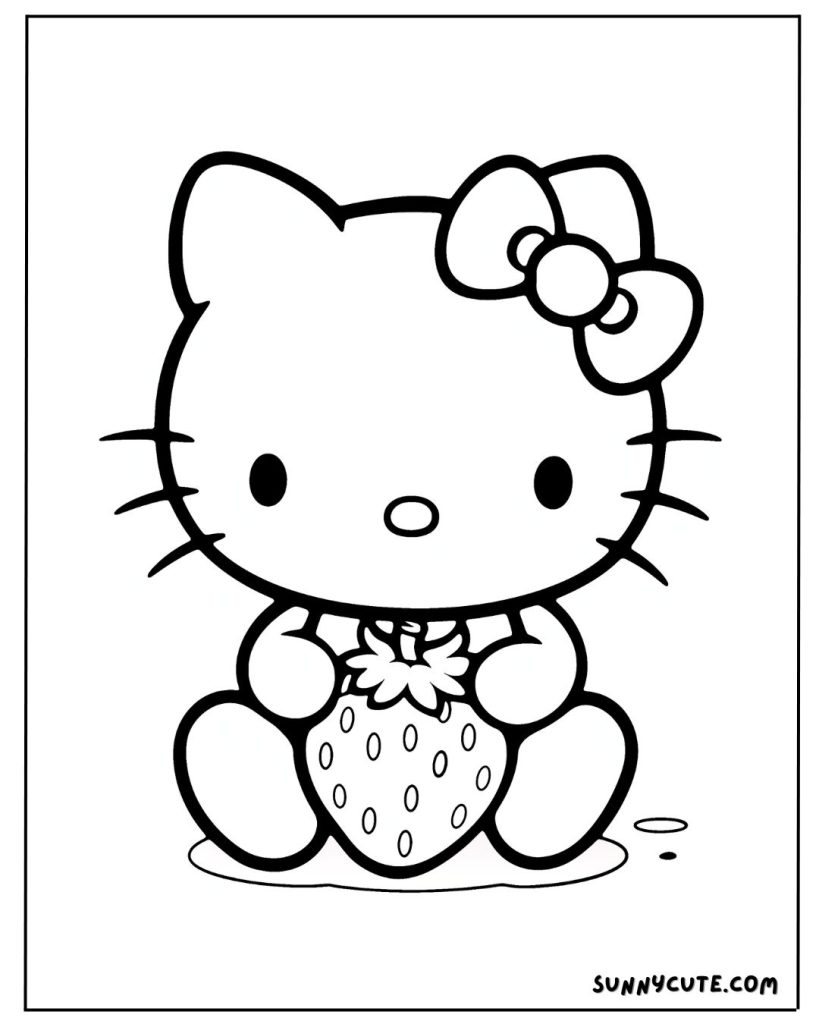 Hello kitty coloring page with strawberry