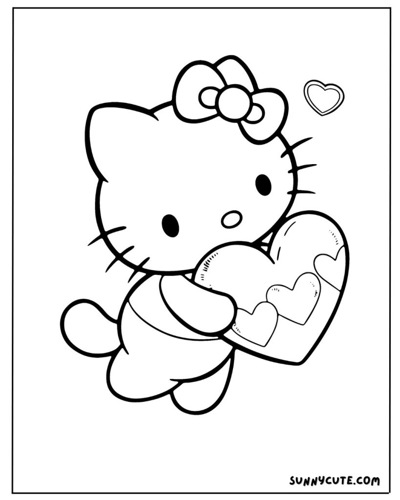 Hello Kitty coloring page with heart