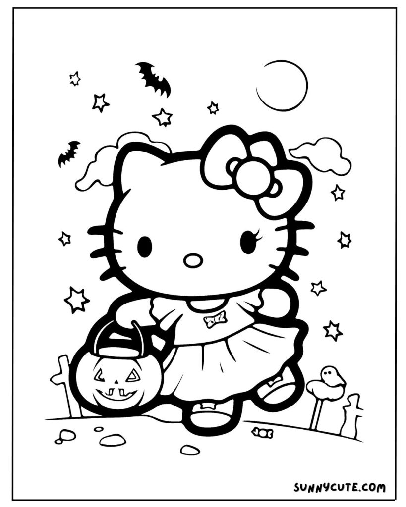 Spooky hello kitty coloring page