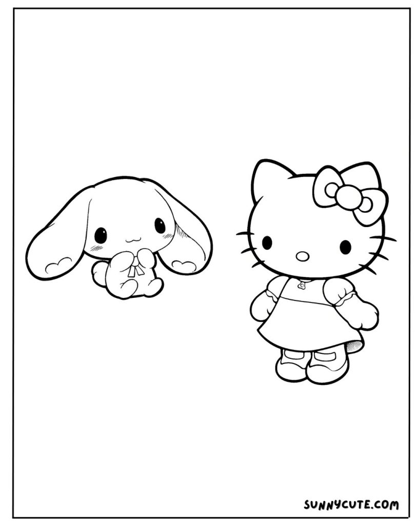 Cinnamon roll and Hello Kitty coloring page
