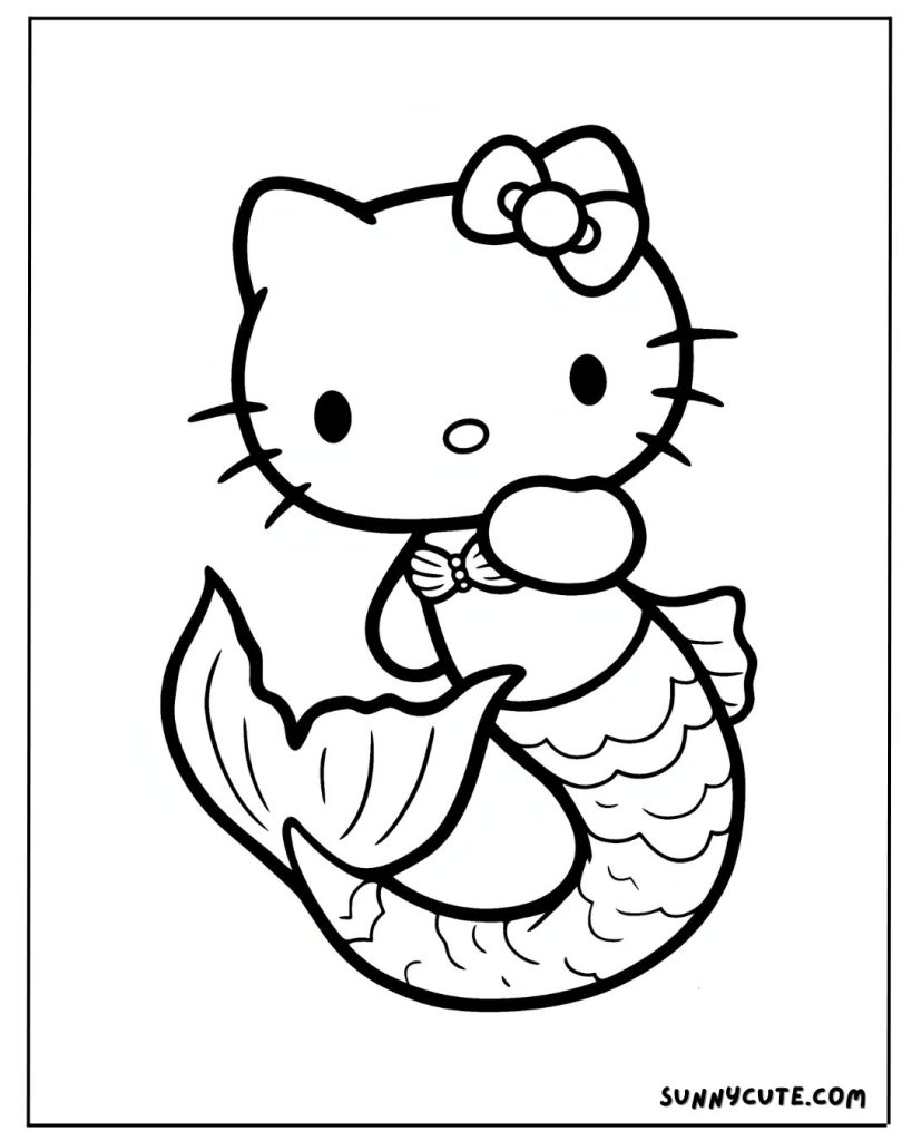 Mermaid hello kitty coloring page
