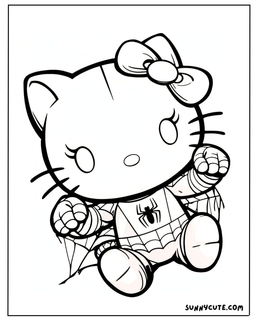 Spiderman hello kitty coloring page
