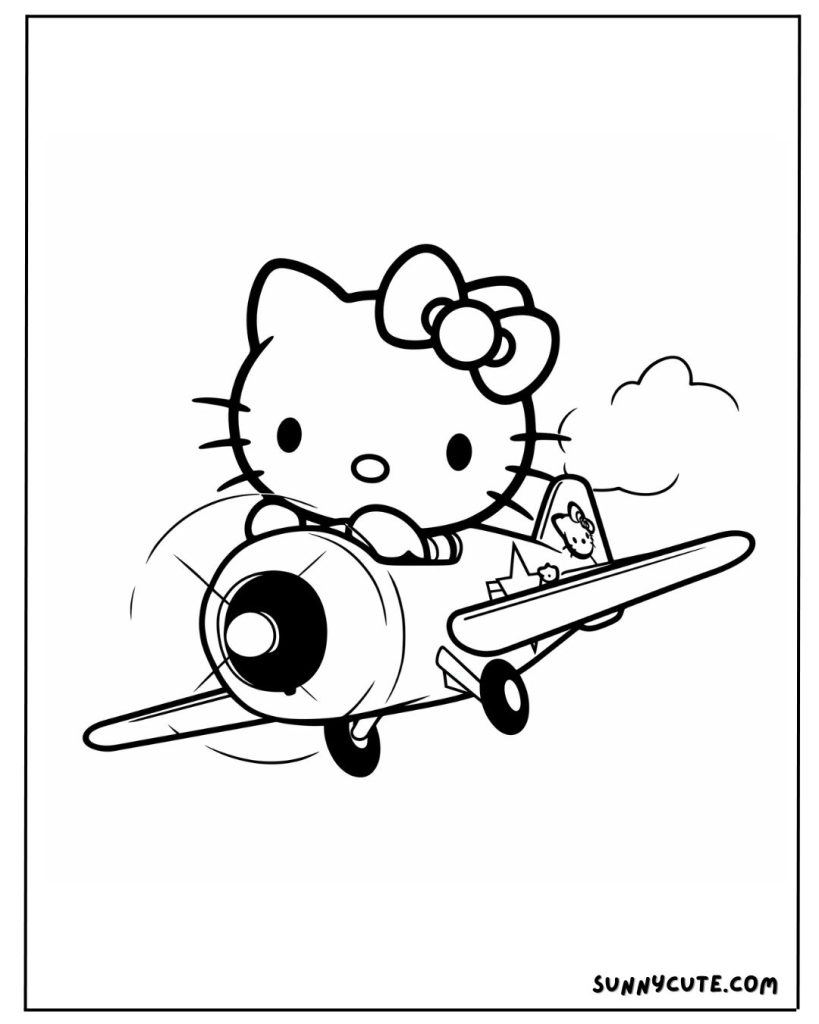 Hello kitty airplane coloring page
