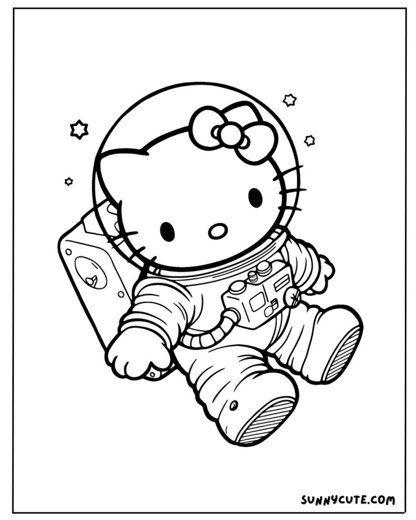 Hello kitty astronaut coloring page