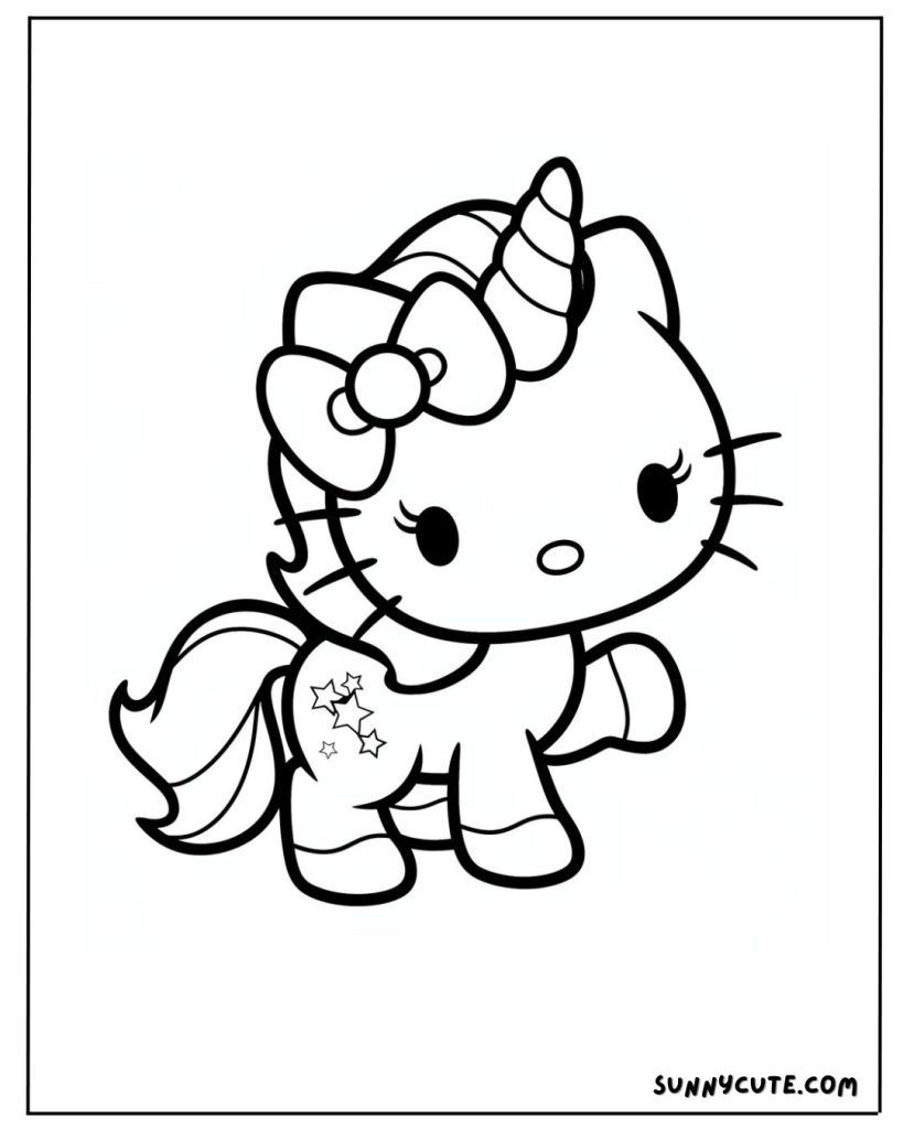 Unicorn Hello Kitty Coloring Page