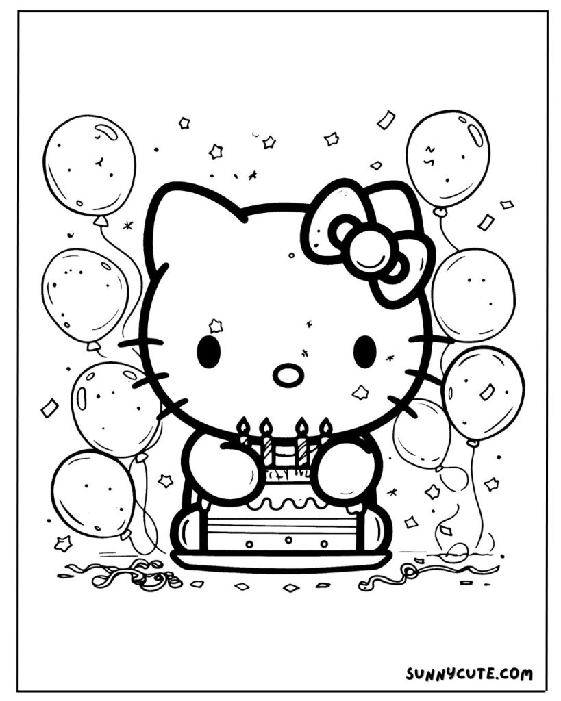 Birthday hello kitty coloring page
