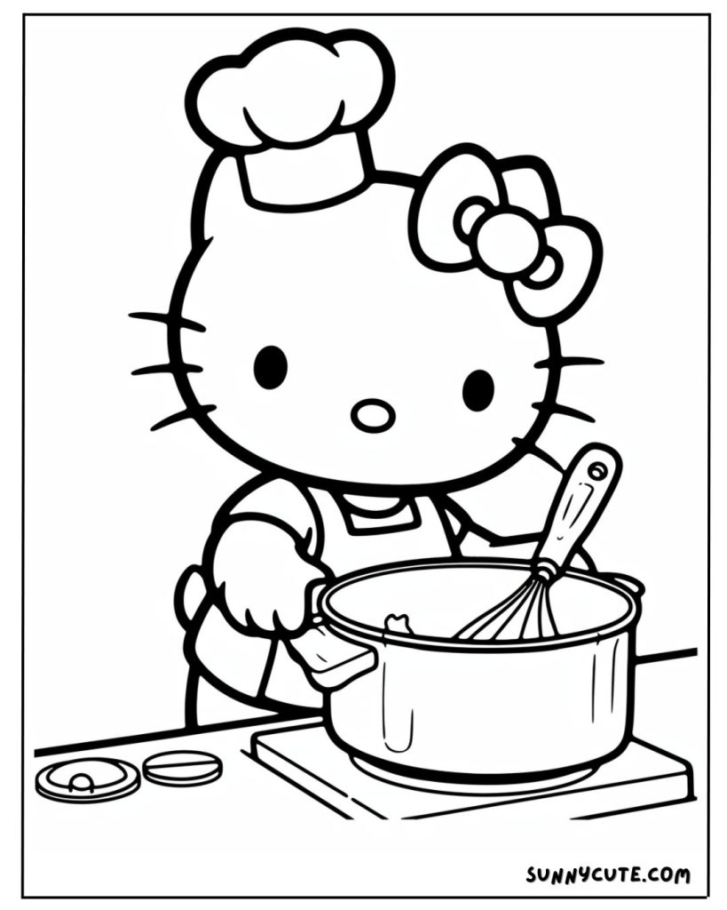 Hello Kitty Cooking Coloring Page 
