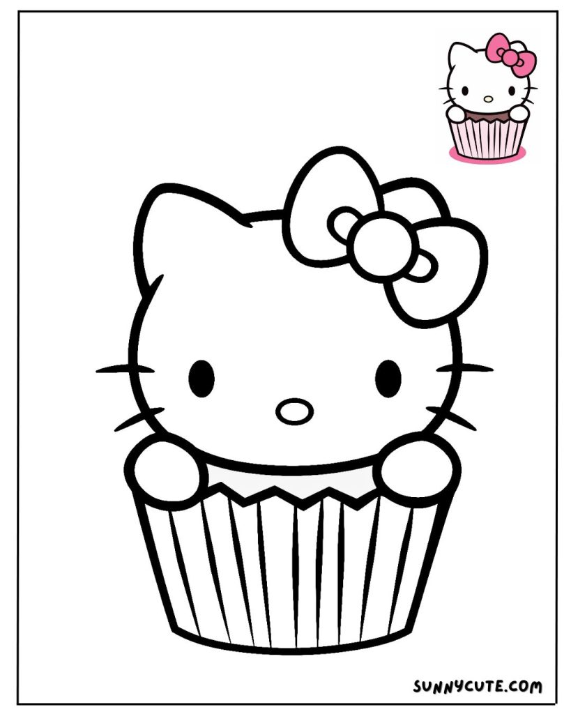 Hello kitty cupcake coloring page 