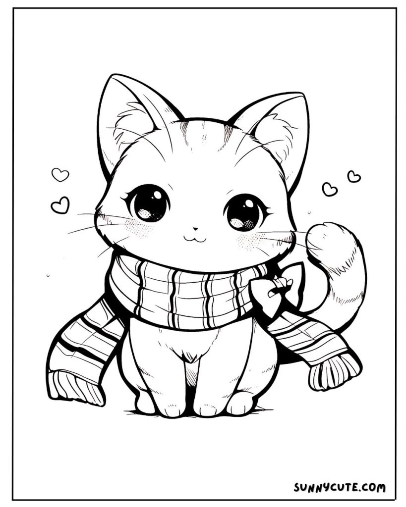 Kawaii Kitten Coloring Page