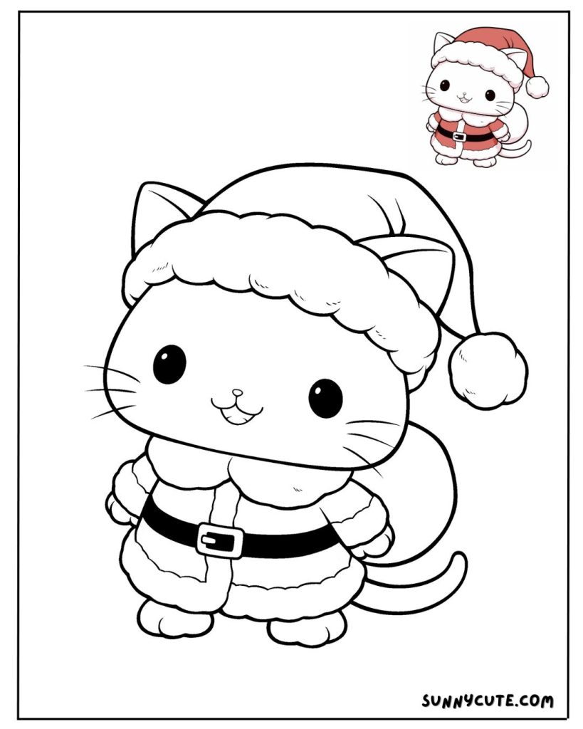 Santa Kitten Coloring Page