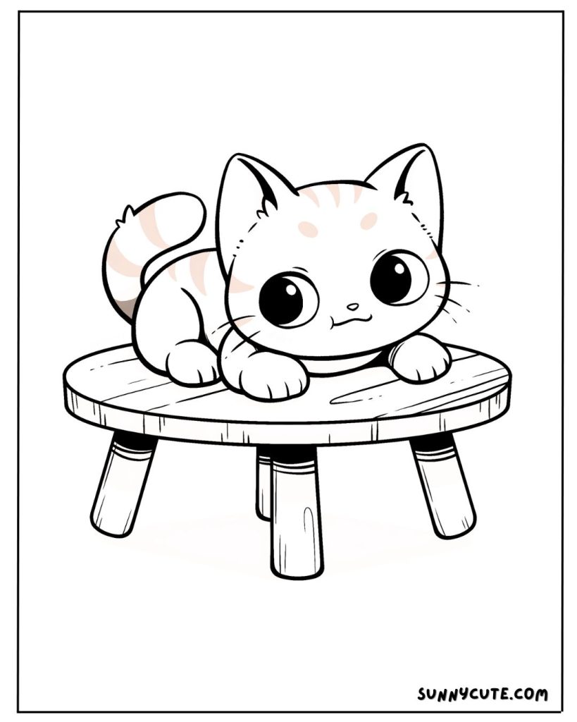 Kitten on table coloring page