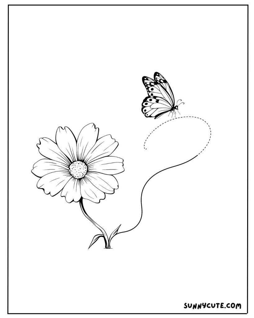 Flower and butterfly coloring page for kids
