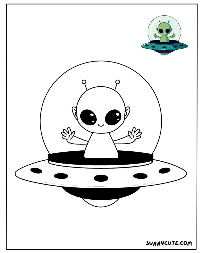 Alien flying saucer coloring page