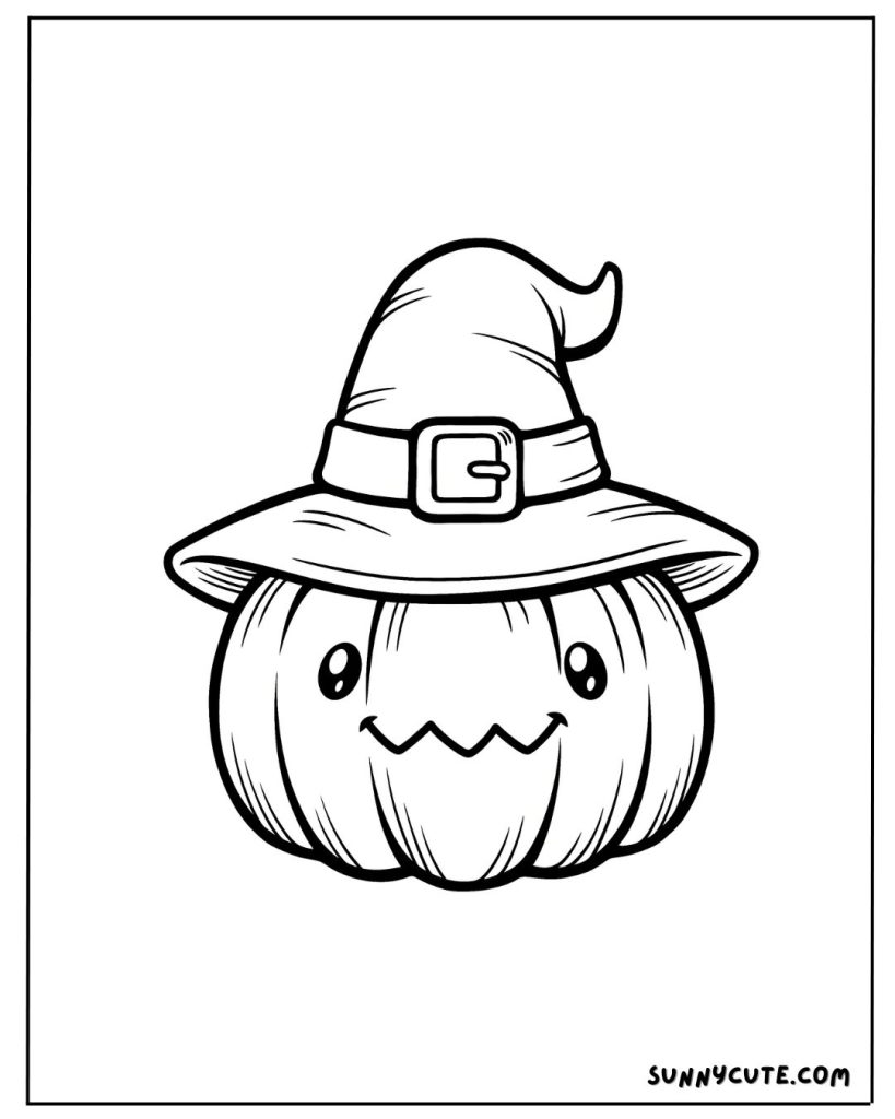 Pumpkin wearing a witch's hat coloring page