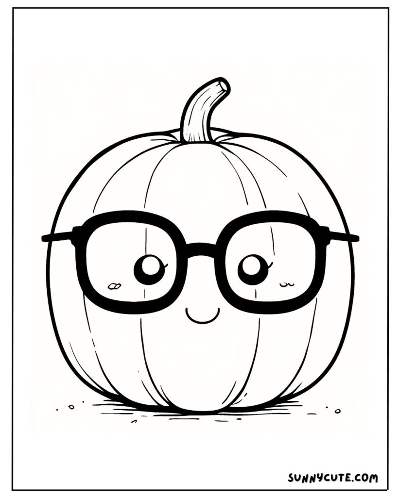 Pumpkin wearing glasses coloring page