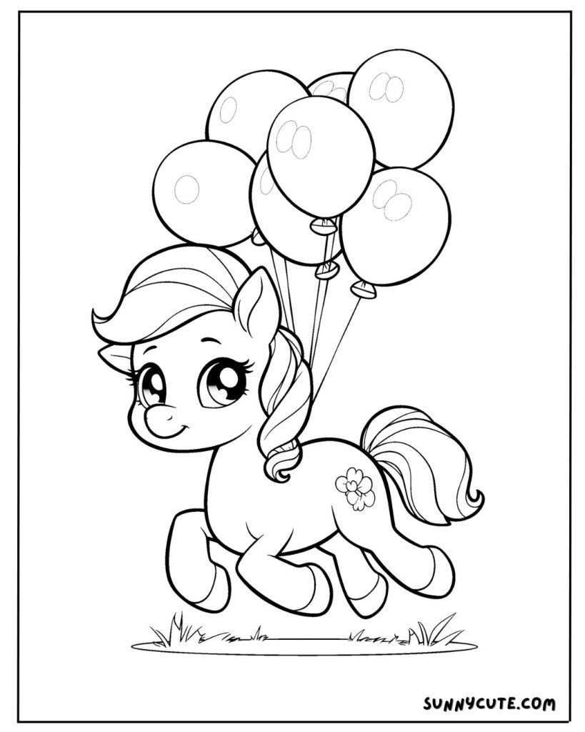 Pony with balloons  coloring page