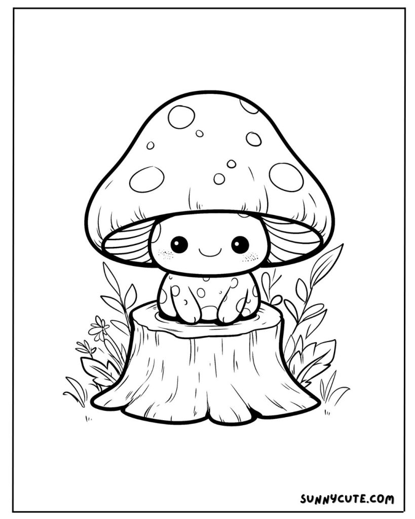 Frog Mushroom Coloring Page
