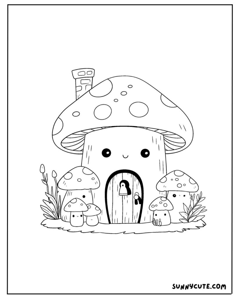 House Mushroom Coloring Page