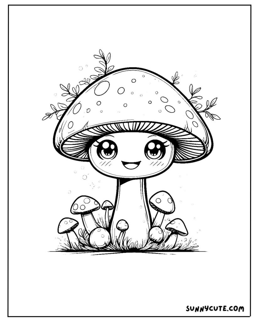 Happy mushroom coloring page