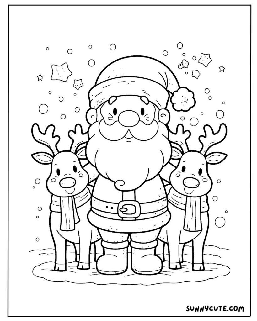 Reindeer and Santa Coloring Page