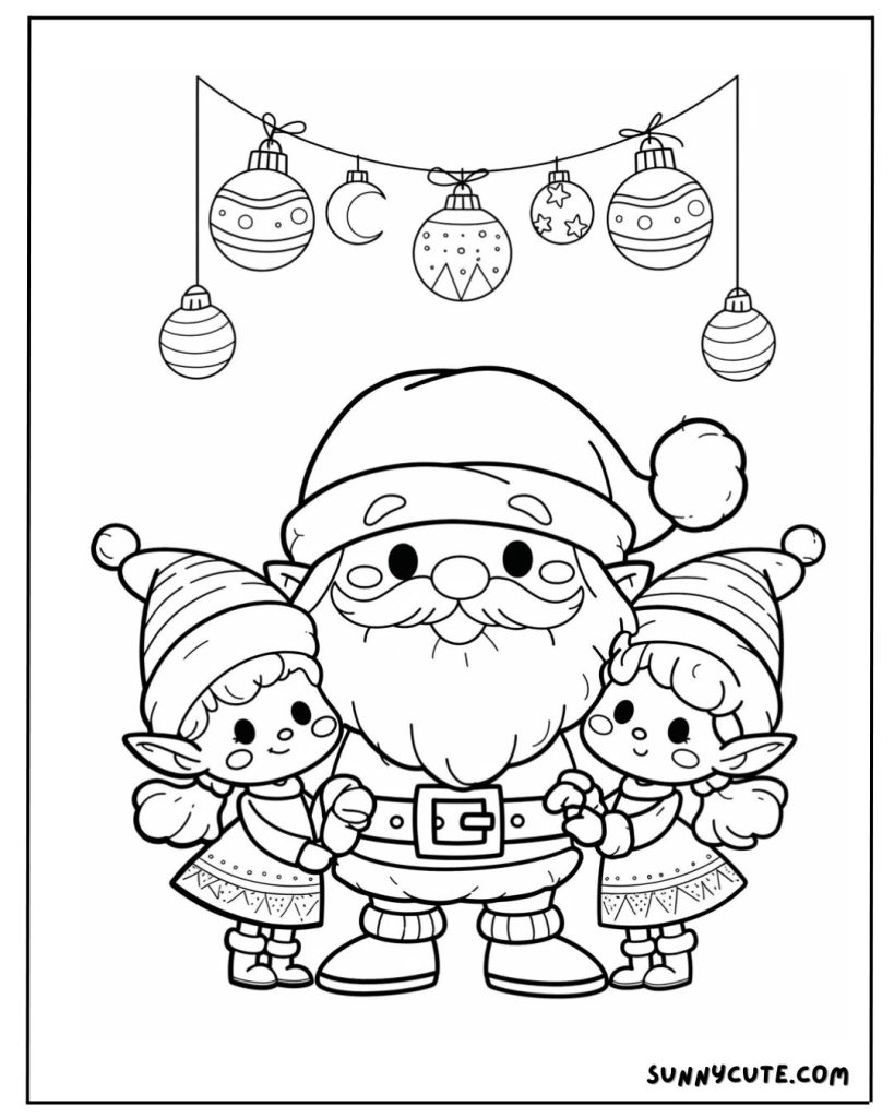 Elf and Santa Coloring Page