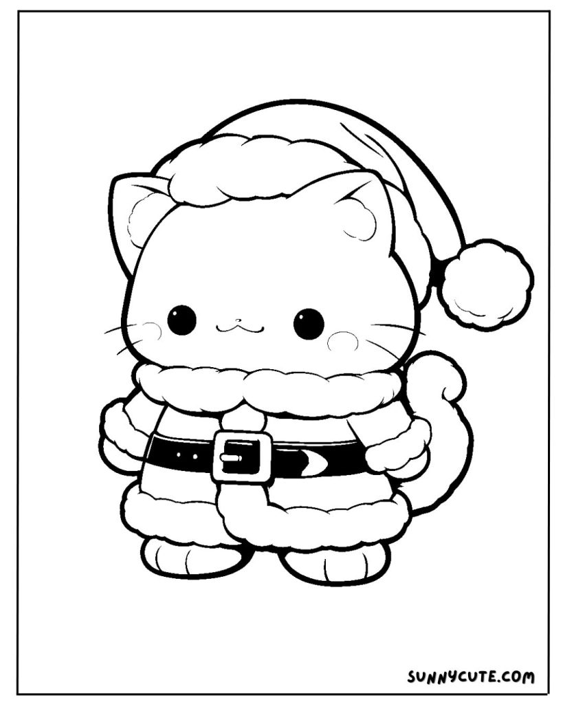 Santa Cat Coloring Page