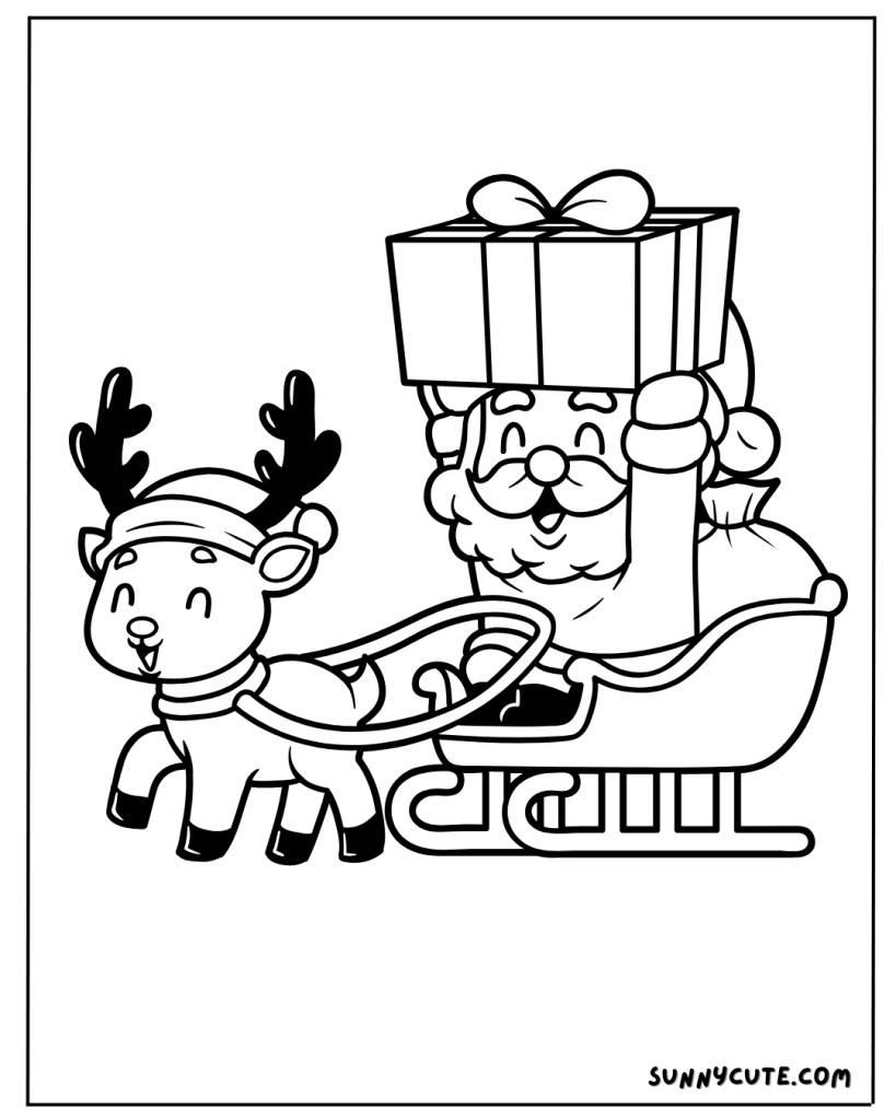 Reindeer with Santa Coloring Page